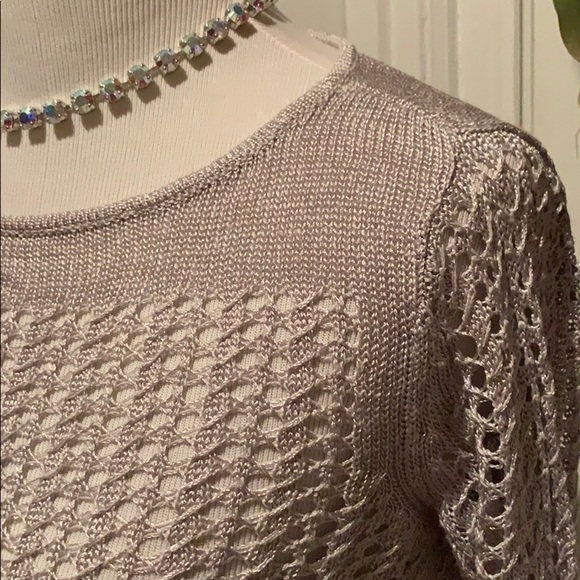 Light gray Ann Taylor open weave sweater - Picture 5 of 8